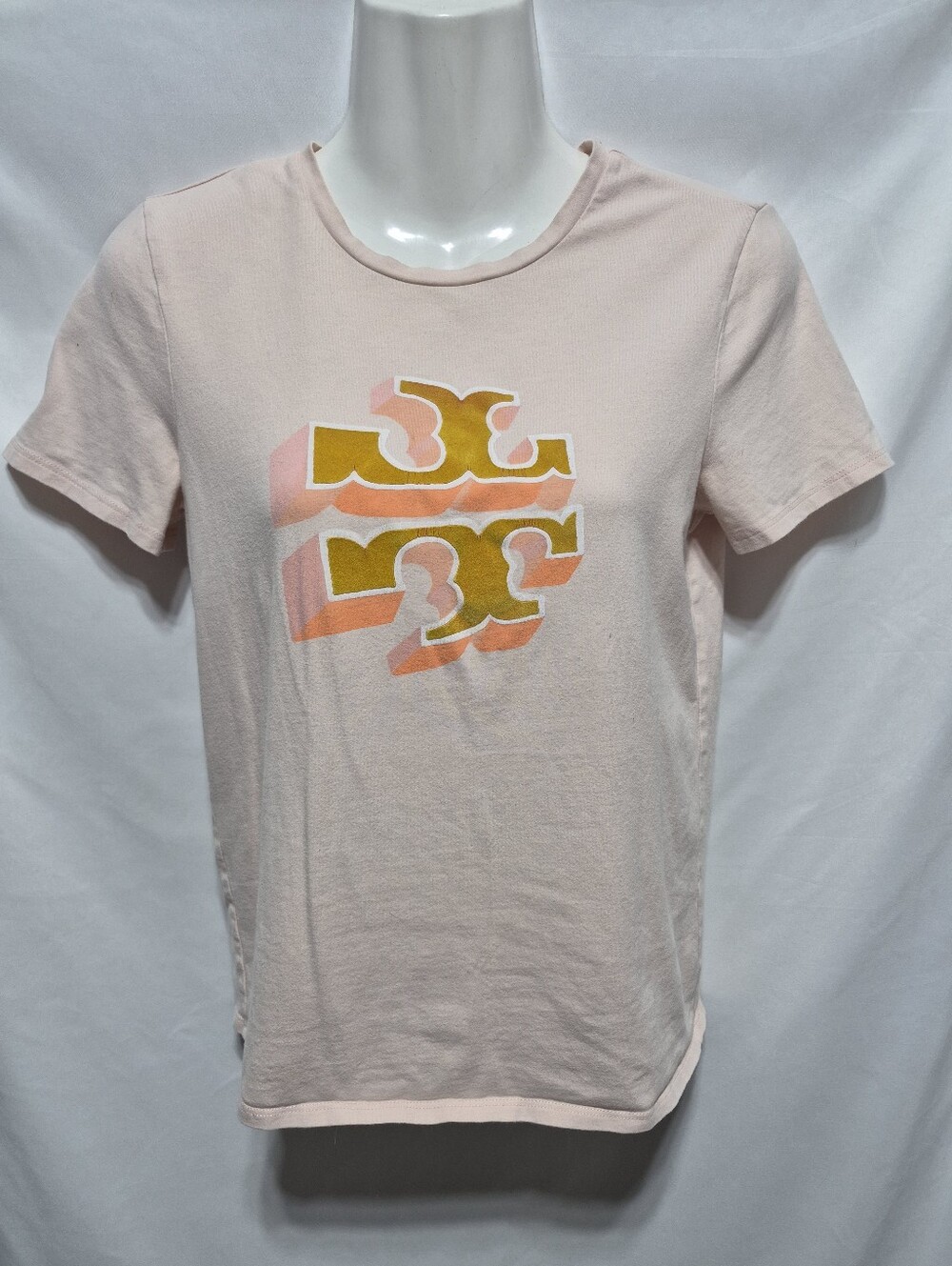 Tory Burch Logo Graphic T-Shirt XS Pink Retro Cotton Blend Tee